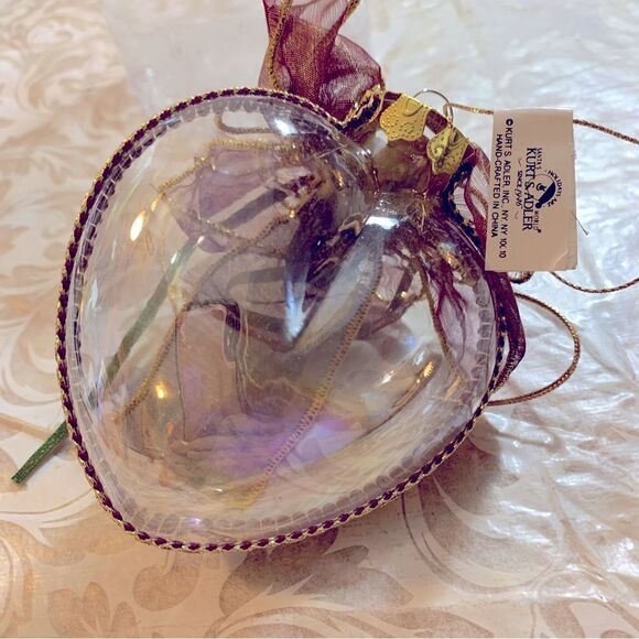 Kurt Adler Glass & Ribbon Heart Christmas Ornament in Box NWT Handmade Gorgeous - Picture 3 of 8